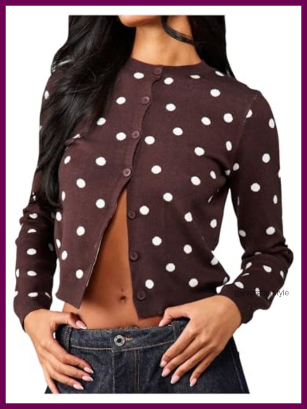 Women's Cropped Cardigan Sweater Polka Dots Long Sleeve Knit
